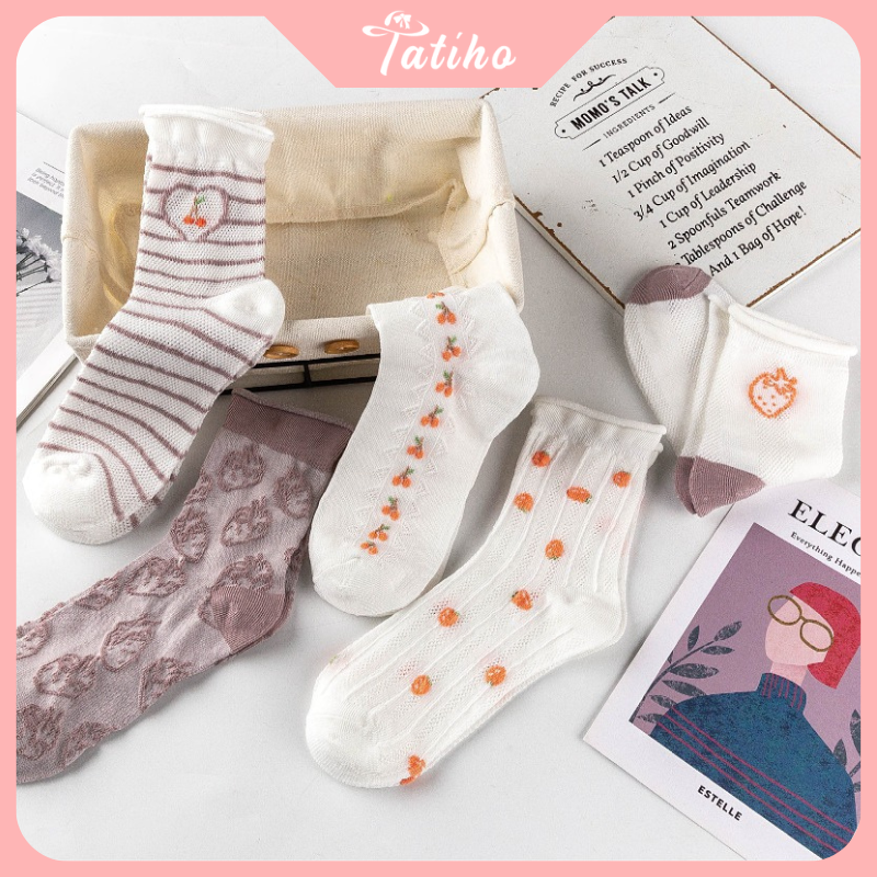 Vớ tất unisex cổ cao nam nữ chất cotton mềm mịn họa tiết phối dễ thương tone tím trắng phong cách Hàn Quốc - Mã TV007