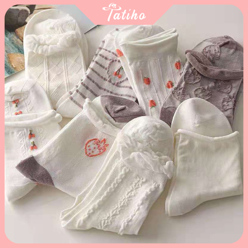 Vớ tất unisex cổ cao nam nữ chất cotton mềm mịn họa tiết phối dễ thương tone tím trắng phong cách Hàn Quốc - Mã TV007