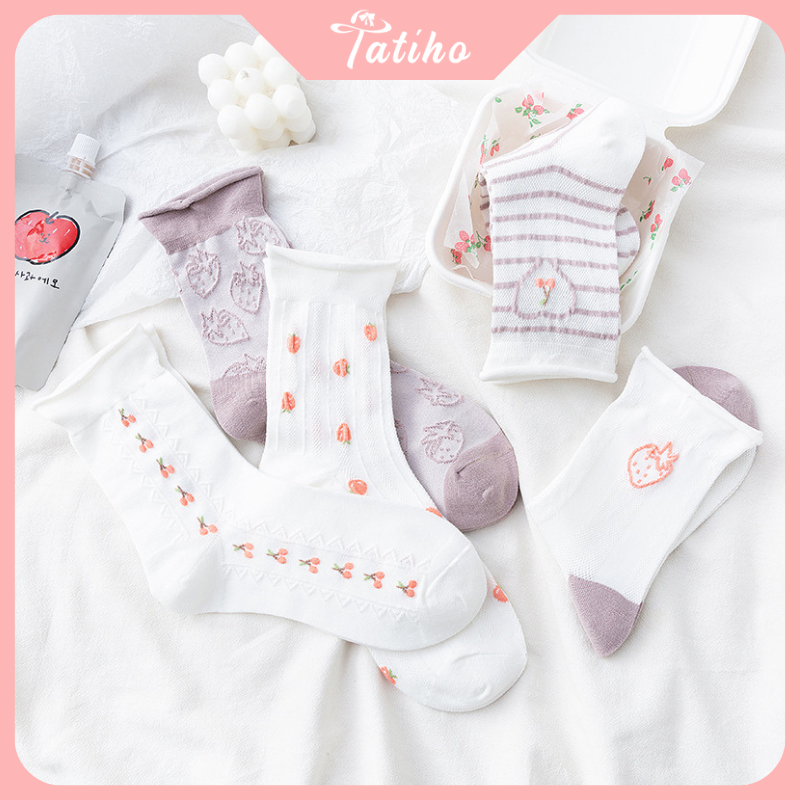 Vớ tất unisex cổ cao nam nữ chất cotton mềm mịn họa tiết phối dễ thương tone tím trắng phong cách Hàn Quốc - Mã TV007