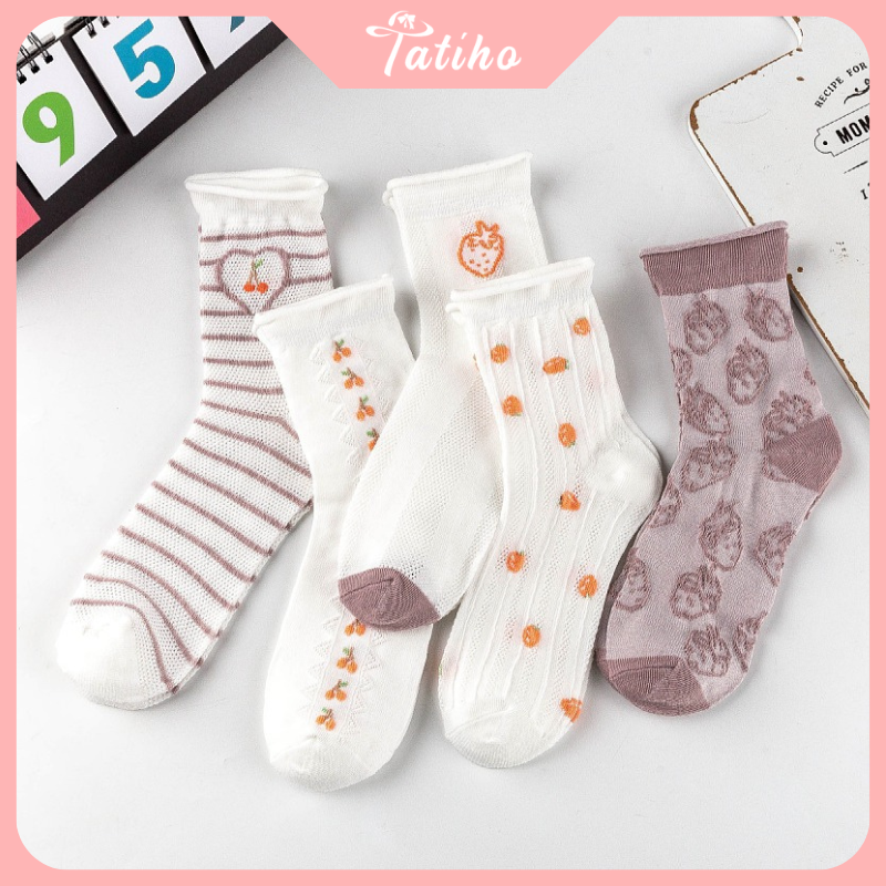 Vớ tất unisex cổ cao nam nữ chất cotton mềm mịn họa tiết phối dễ thương tone tím trắng phong cách Hàn Quốc - Mã TV007