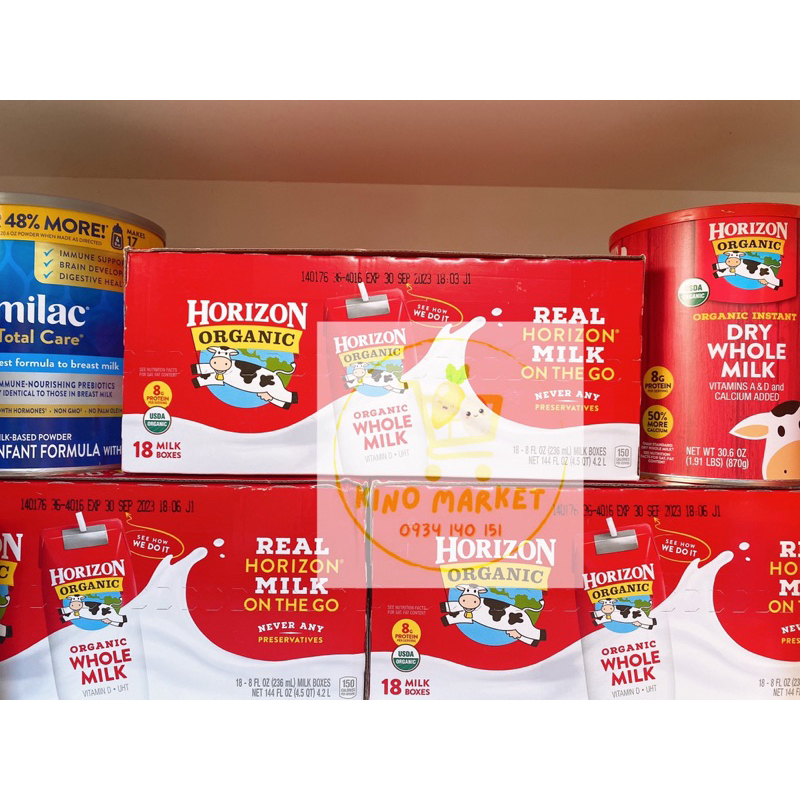 BAY AIR có bill Sams- 30/9/23 Thùng 18 hộp Sữa Tươi Nguyên Kem pha sẵn HORIZON ORGANIC WHOLE MILK Mỹ