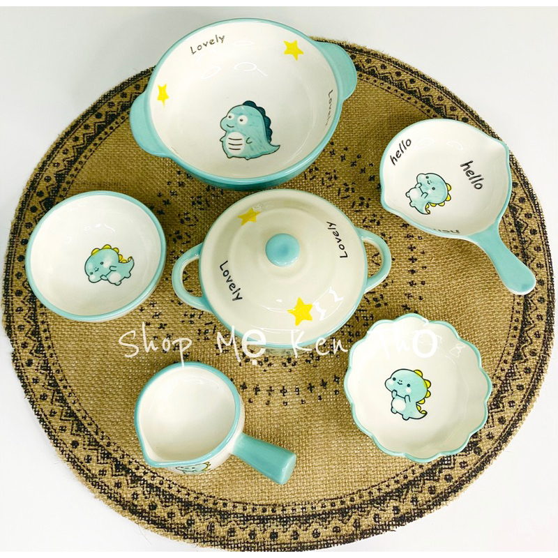 Bộ Bát Ăn Dặm Chén Sứ Hình Khủng Long Cho Bé