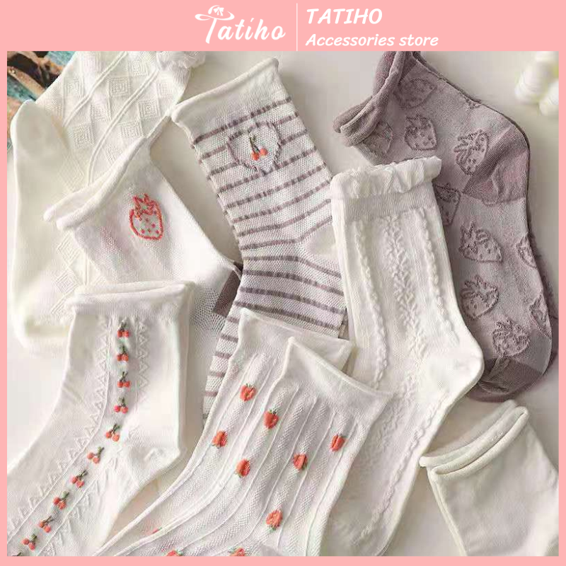 Vớ tất unisex cổ cao nam nữ chất cotton mềm mịn họa tiết phối dễ thương tone tím trắng phong cách Hàn Quốc - Mã TV007