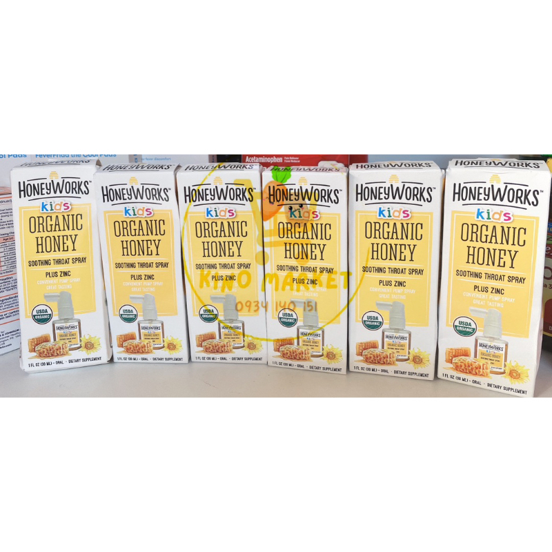 11/24 Xịt Họng Mật Ong Hữu Cơ, Kết Hợp Kẽm HoneyWorks. Dùng được cho bé từ 12 tháng tuổi trở lên [Chai xịt 30ml]