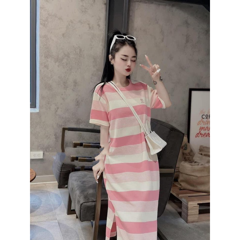 Váy V40, Đầm Suông Kẻ In Hình Tai Thỏ From Rộng, Dáng Dài Chất Cotton | BigBuy360 - bigbuy360.vn