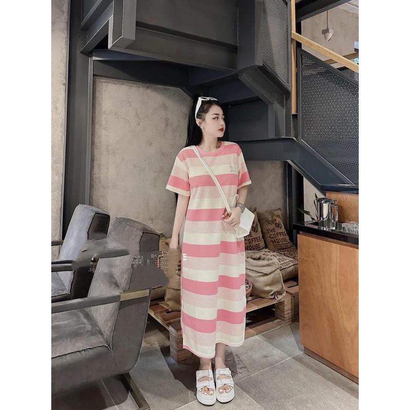 Váy V40, Đầm Suông Kẻ In Hình Tai Thỏ From Rộng, Dáng Dài Chất Cotton | BigBuy360 - bigbuy360.vn