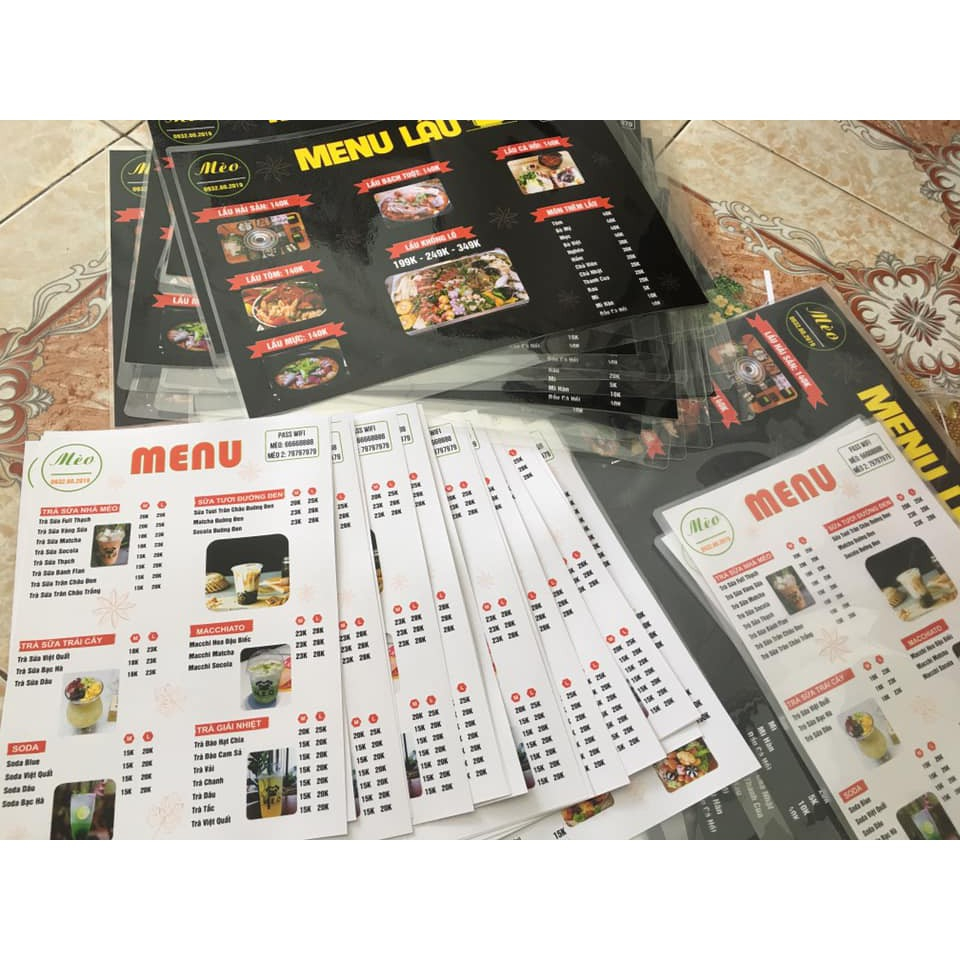 GIÁ SIÊU RẺ Menu A4 in màu  ép Plastic sản xuất trực tiếp tại xưởng