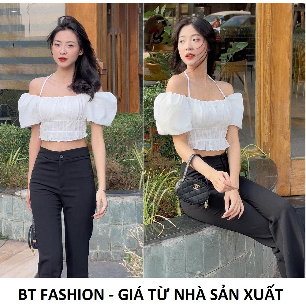 (Mua Lẻ hoặc Bộ) Áo Voan Dày Nhúng Lưng, Quần Tây Loe Tuyết Mưa- BT Fashion