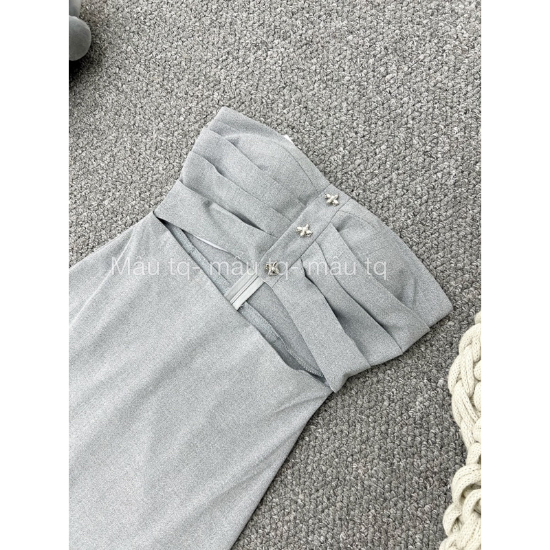 Đầm quây hở eo xếp ly ngực siêu sang