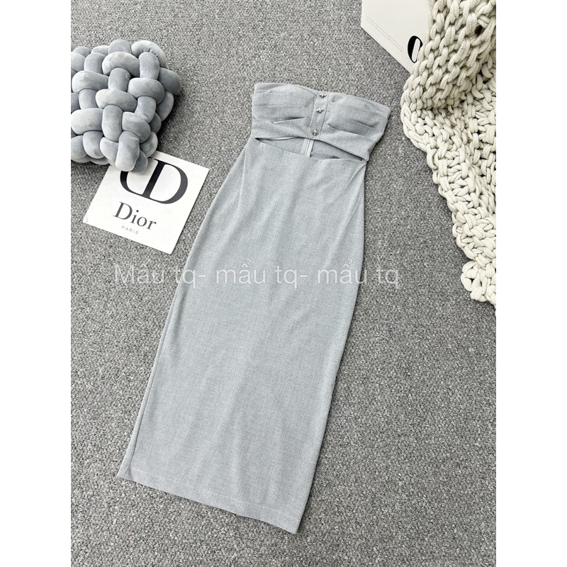 Đầm quây hở eo xếp ly ngực siêu sang
