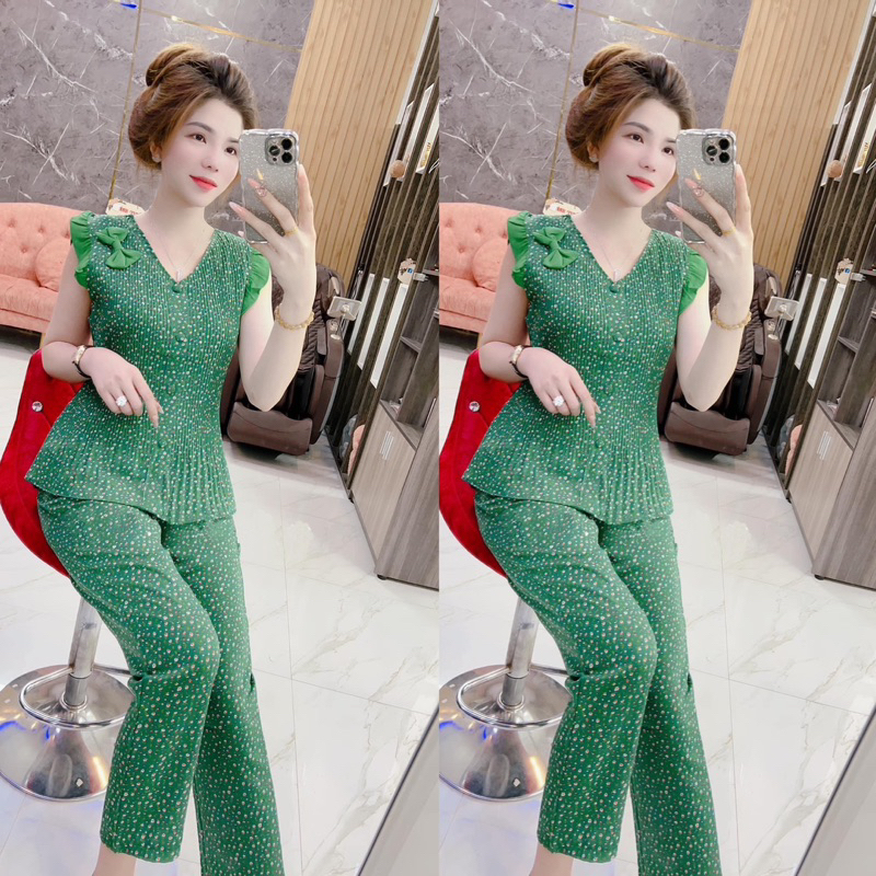 Bộ nữ dễ thương áo dập ly quần dài