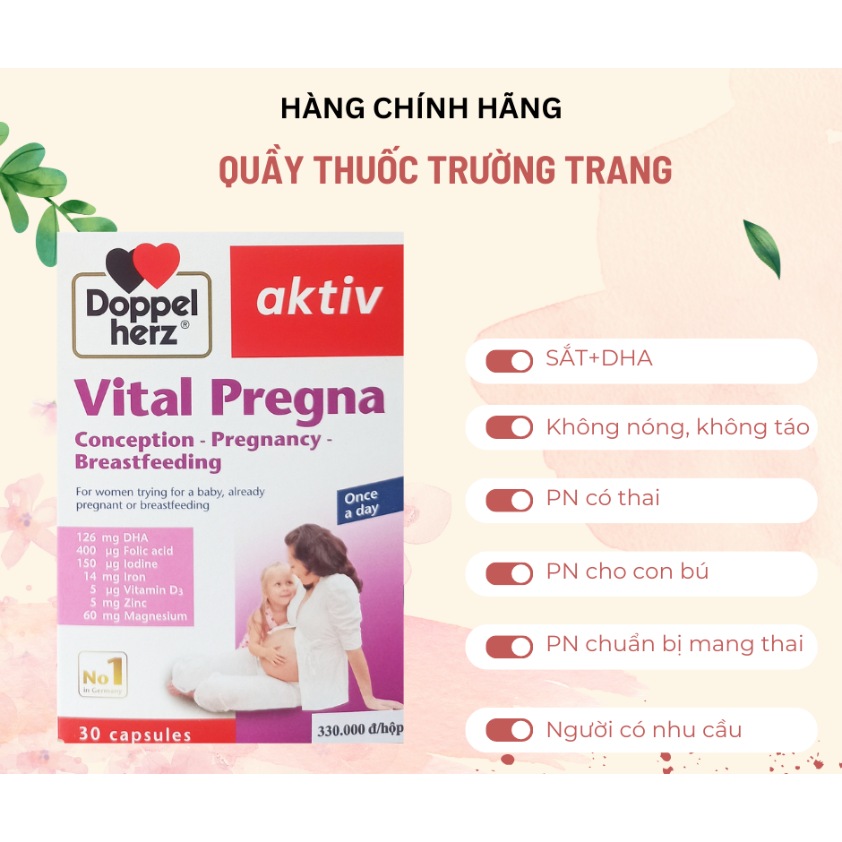 [TPCN Nhập Khẩu] Viên uống bổ sung SẮT & DHA không nóng,không táo cho bà bầu Doppelherz Aktiv Vital 