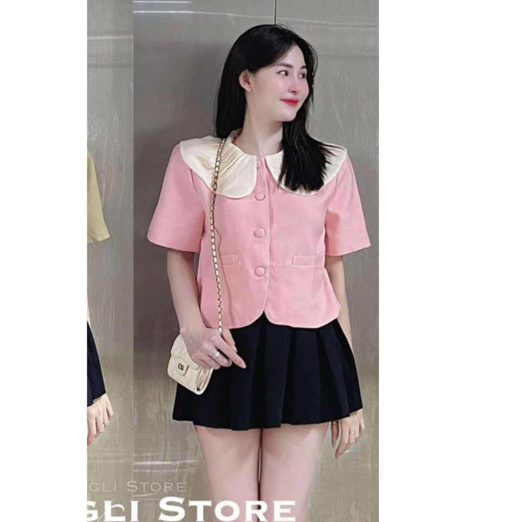 Sơ mi cộc tay cổ bèo cánh hoa siêu xinh dành cho nàng_23157