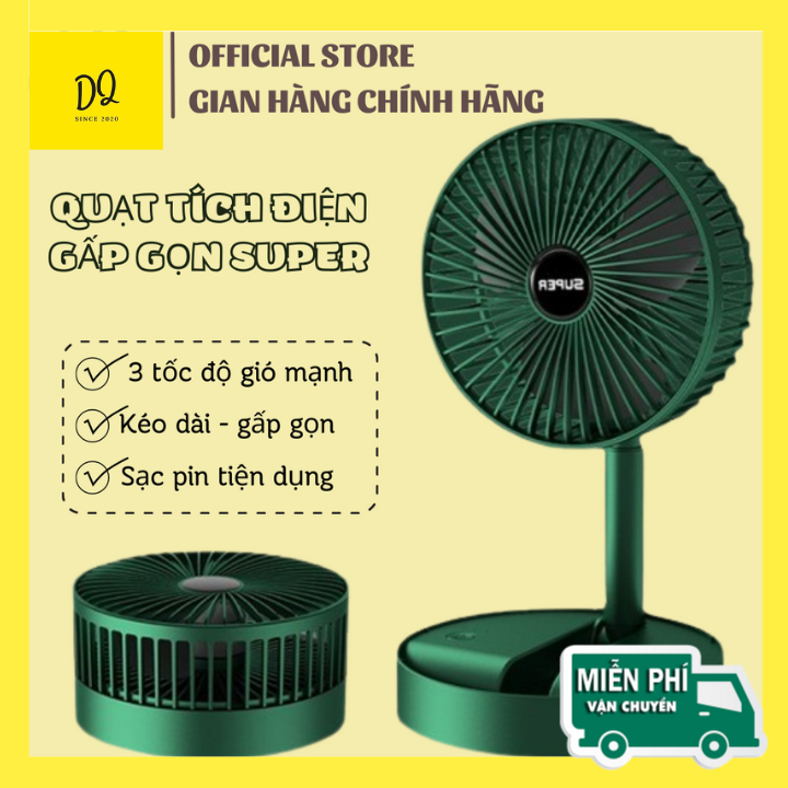 Quạt tích điện để bàn mini Super gấp gọn có thể kéo dài 3 tốc độ gió xoay 360 cổng sạc usb tiện dụng, bảo hành 12 tháng