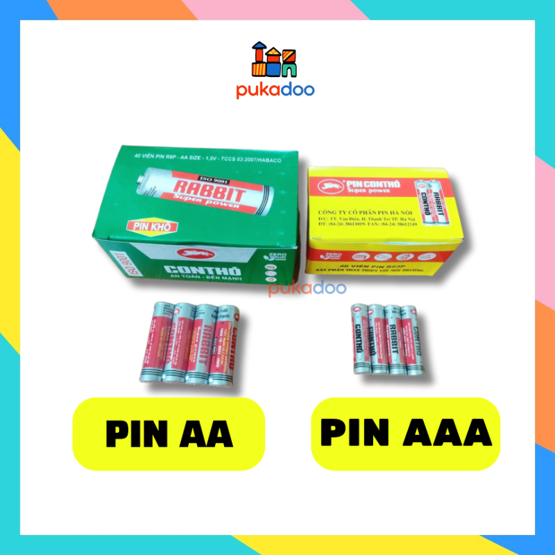 Hộp 40 Viên Pin Tiểu Con Thỏ AA, Pin AAA 1,5V Dùng Để Lắp Đồ Chơi Trẻ Em, Điều Khiển, Đồng Hồ, Đèn Pin...