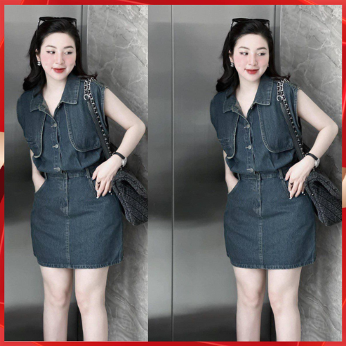 Váy bò sát nách cổ sơ mi hàng quảng châu siêu đẹp - Đầm jean nữ