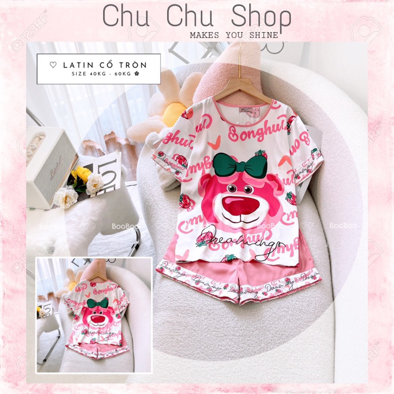 Đồ Bộ Nữ Mặc Nhà Đồ Ngủ Boo Boo Cổ Tròn Lụa Latin Form Đùi _Size 40-60kg