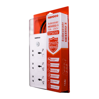 Ổ cắm có dây Nanoco model NES3332 (3 ổ đa năng,3 ổ 2 chấu, 1 công tắc, dây điện 3m và 5m)