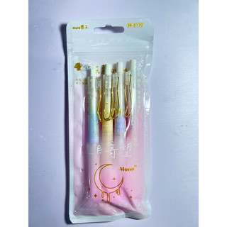 Túi 4 bút gel bấm mura mực đen 0.5mm.