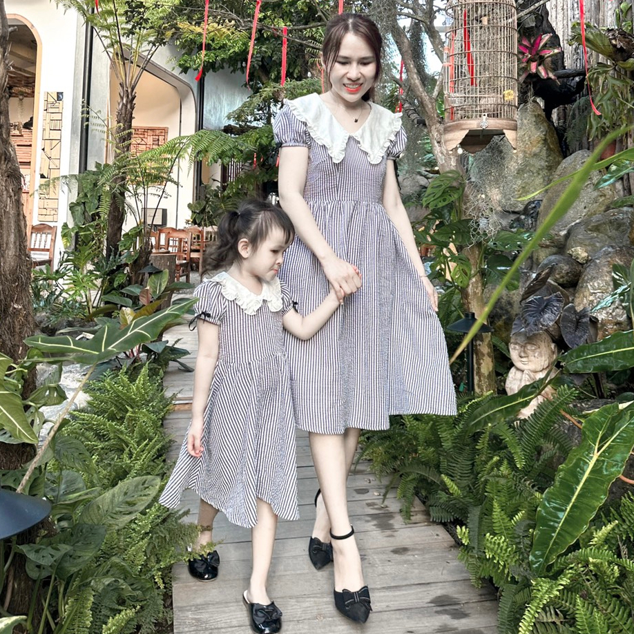 ĐẦM ĐÔI MẸ VÀ BÉ GÁI SỌC ĐEN CỔ BÈO MB1111