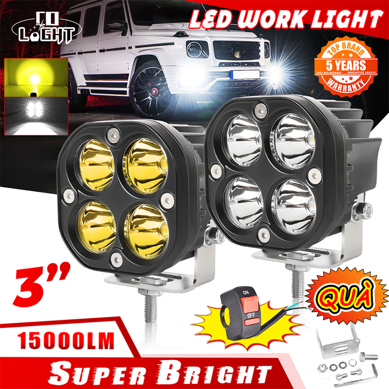 CO LIGHT Đèn Làm Việc Led 3 Inch 100W Đèn Chiếu Điểm Vuông 12D Đèn Lái Xe Máy Đèn Sương Mù Đèn Pha LED Ô Tô 4Led