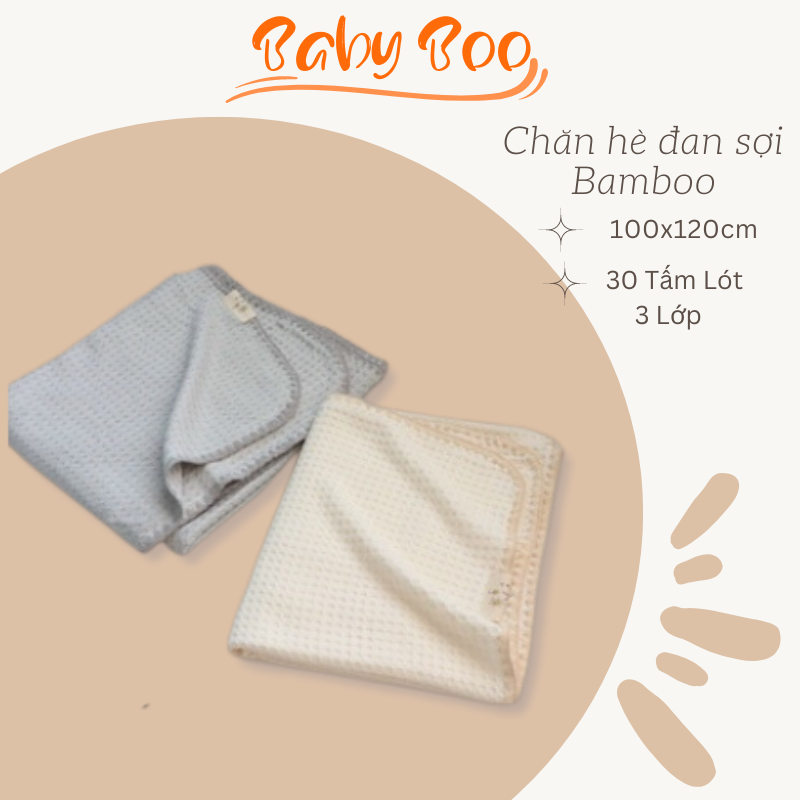 Chăn hè cho bé, đan sợi Bamboo chống ngạt mềm nhẹ, kháng khuẩn an toàn,kích cỡ 100x120cm thoáng khí Babyboo