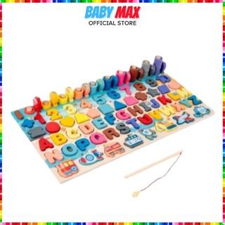 Bộ Bảng Gỗ Câu Cá Và Ghép Hình 5 in-1-6 in 1-7 in 1 Chữ Số Chữ Cái đồ chơi gỗ montessori