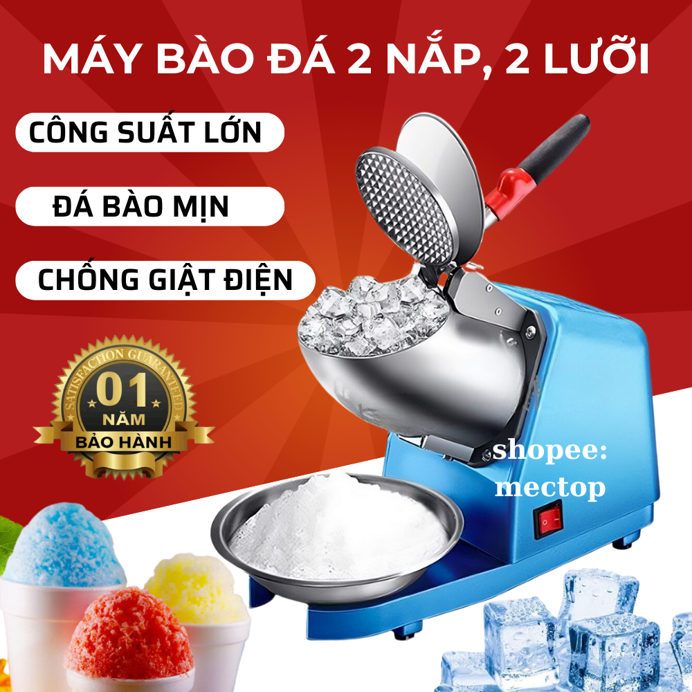 Máy Bào Đá 2 Lưỡi 2 Nắp, Máy Xay Đá Tuyết Cao Cấp Siêu Mịn Bảo Hành Toàn Quốc, Dao Thái Thịt Đông Lạnh