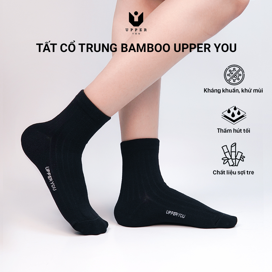 [Combo 5 đôi] Tất vớ bamboo sợi tre cổ trung unisex UPPER YOU khử mùi hôi chân chất liệu dày dặn thấm hút mồ hôi