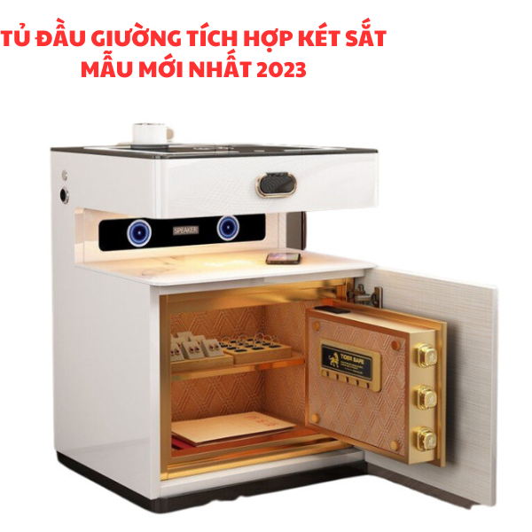 (Mẫu 2023) Tủ đầu giường thông minh tích hợp két sắt có khóa vân tay kèm 2 sạc kép không dây,loa nghe nhạc và đèn led