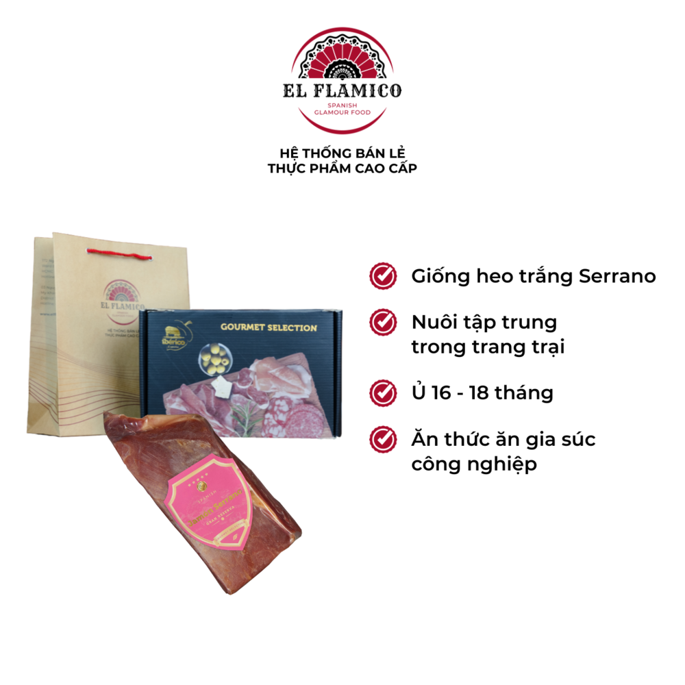 Thịt đùi sau heo trắng Serrano Gran Reserva ủ muối 16 tháng