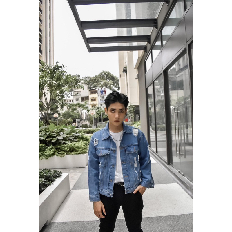 Áo Khoác Jean Rách Unisex nam nữ phong cách ulzzang. Có 6 túi túi trong cao cấp