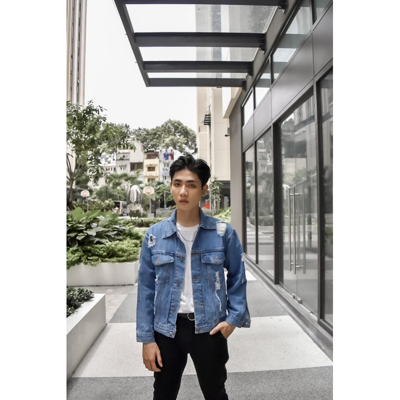 Áo Khoác Jean Rách Unisex nam nữ phong cách ulzzang. Có 6 túi túi trong cao cấp
