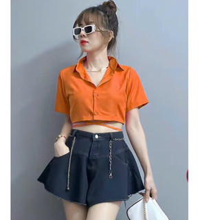 Áo croptop cổ trụ cột dây nút