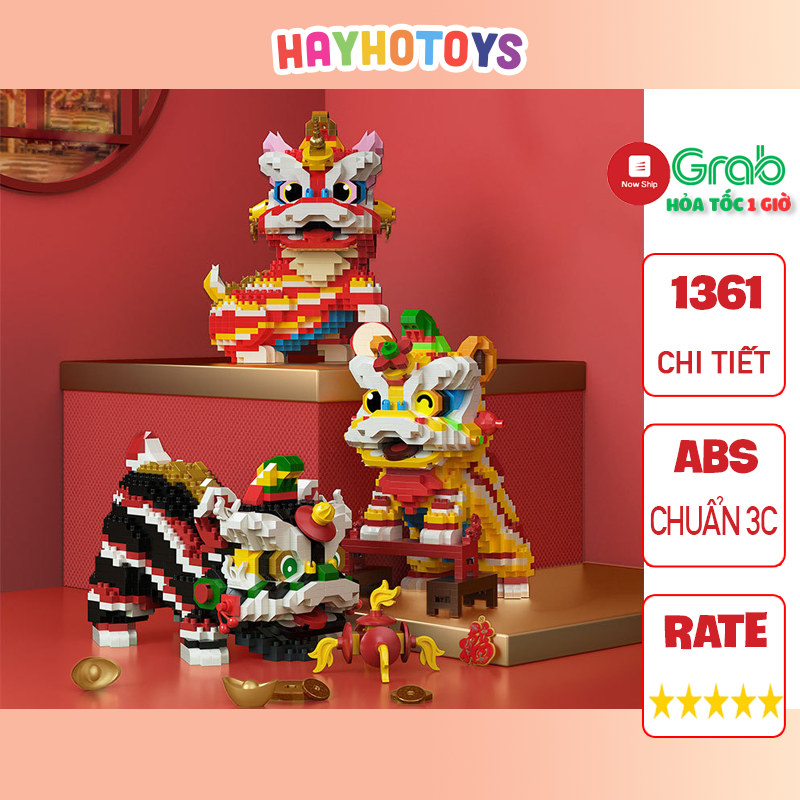 Bộ lắp ráp lego Lân Ngũ Sắc 1361 Chi Tiết, Mô hình lắp ráp lego Lân Sư Rồng truyền thống. Đồ chơi lắp ráp cho trẻ.