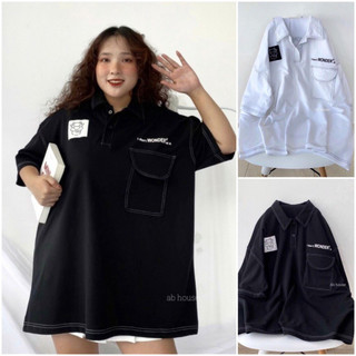 Áo thun logo bò sữa cộc tay, áo polo dáng rộng unisex cá tính