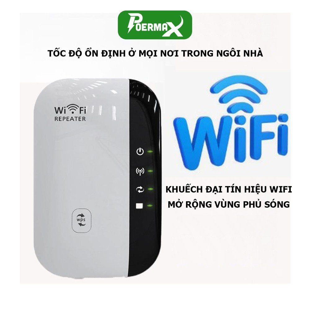 Kích Sóng Wifi Repeater POERMAX W1 300Mbps Có Cổng Cắm LAN Và Wifi