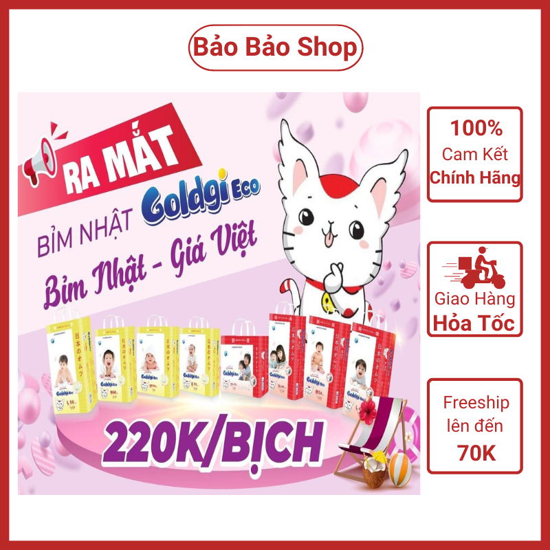 Bỉm nhật Goldgi Eco size tã dán NB86/S76/M66/L56 – tã quần M54/L48/XL44/XXL32