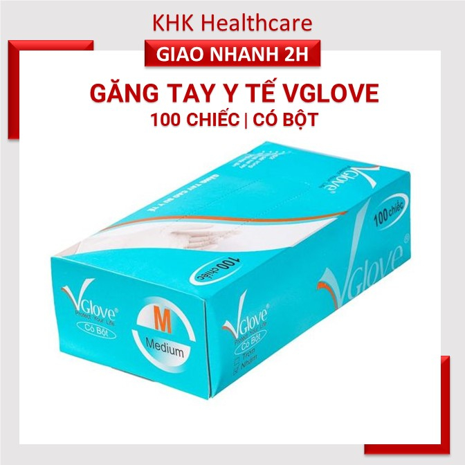 Găng tay cao su y tế có bộ Vglove đủ size hộp 100 chiếc sản xuất tại Việt Nam