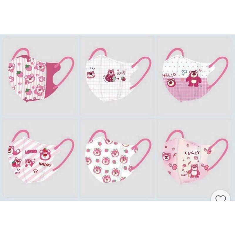 Set 10 Chiếc Khẩu Trang 5d Hình Gấu Gấu Dâu Lotso