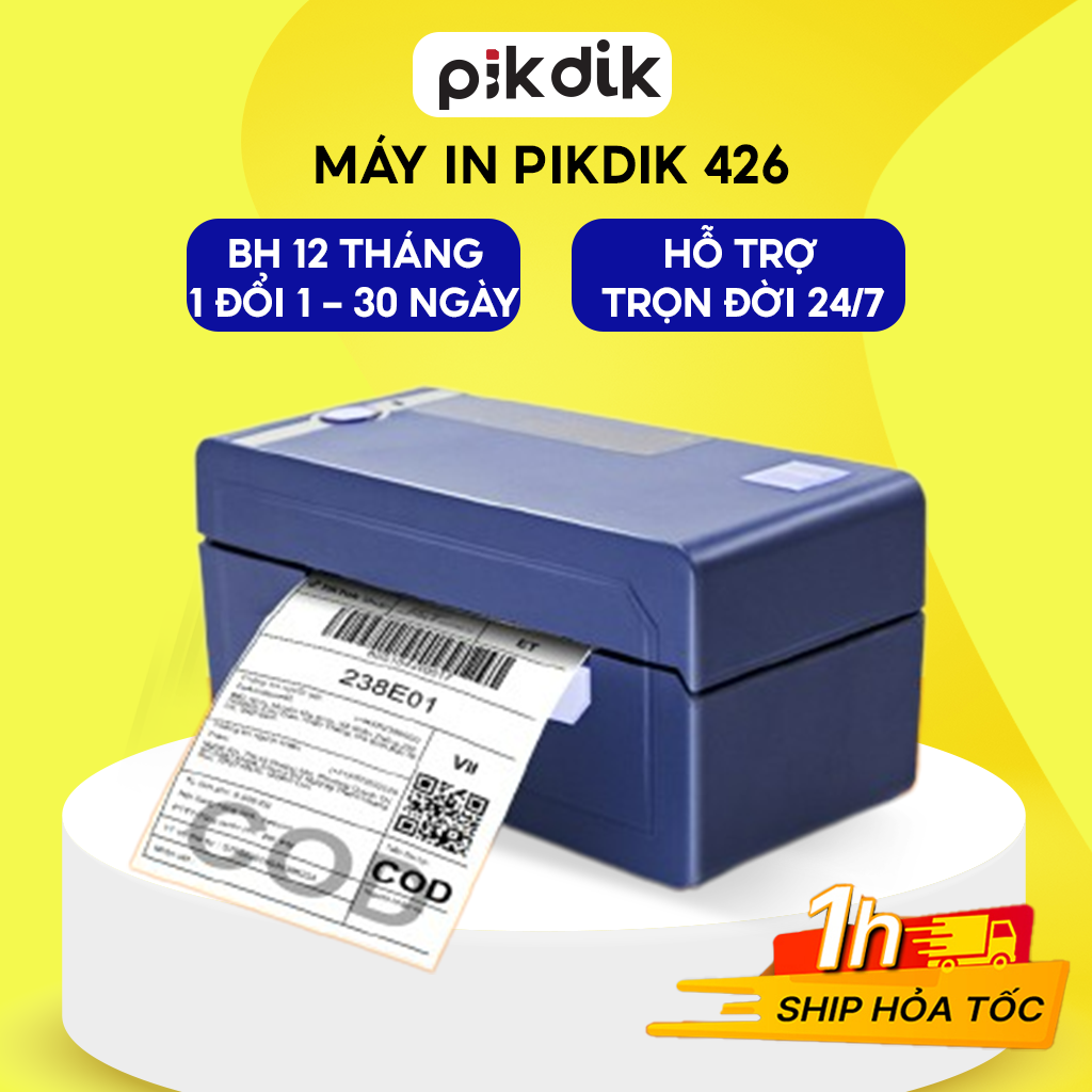 Máy in nhiệt PIKDIK 426 in đơn hàng, mã vận đơn, mã vạch, phiếu gửi hàng, logo có sẵn lớp keo tự dính - BH 15 tháng