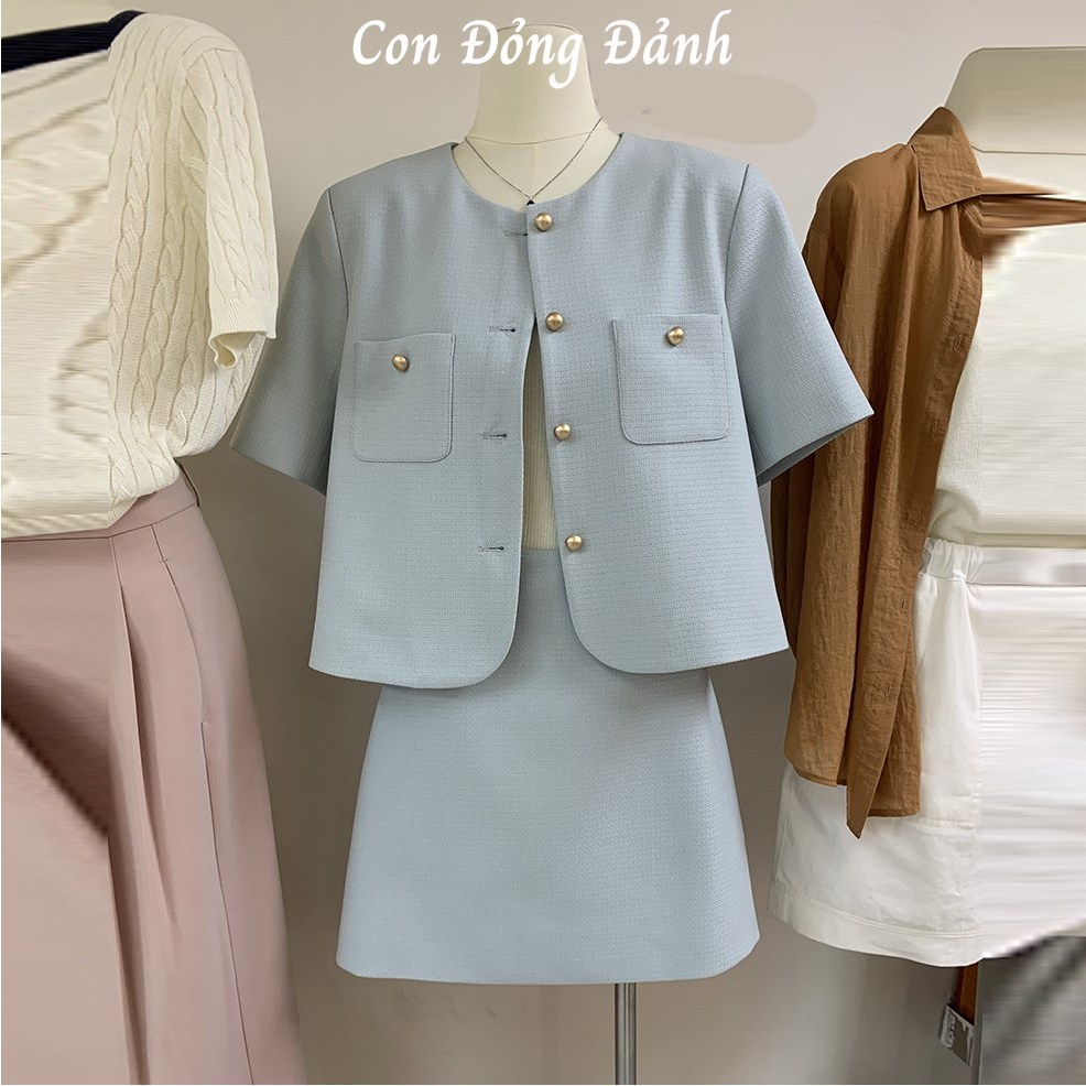 Set Áo Váy Nữ Cổ Tròn Ngắn Tay Phối Chân Váy Thời Trang Sành Điệu AC051 Order Taobao Con Đỏng Đảnh