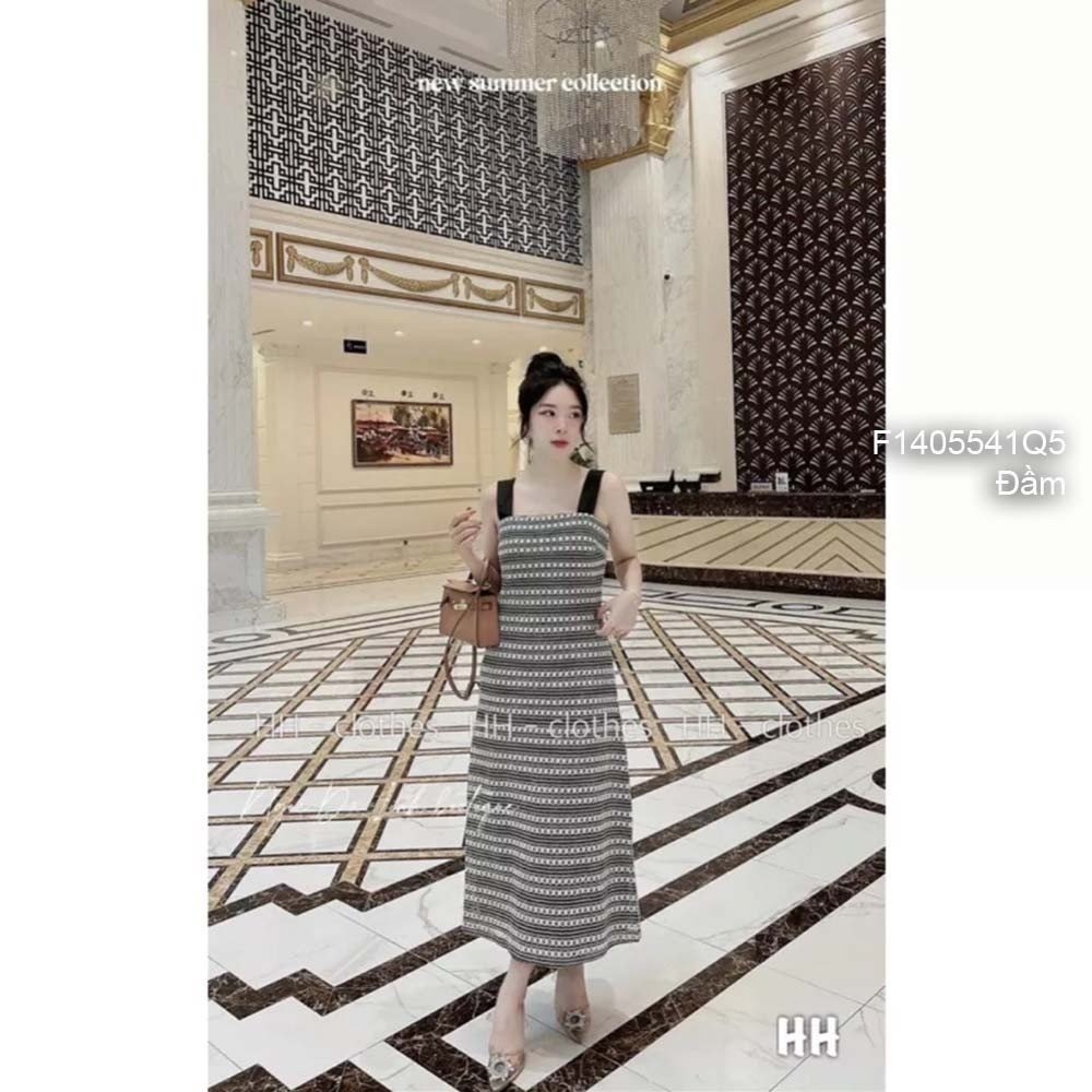 Đầm body len sọc họa tiết thổ dáng dài 2 dây hàng QC