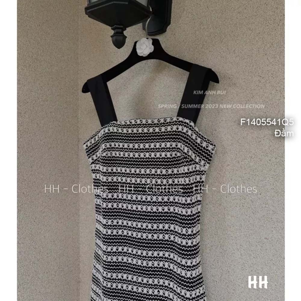 Đầm body len sọc họa tiết thổ dáng dài 2 dây hàng QC