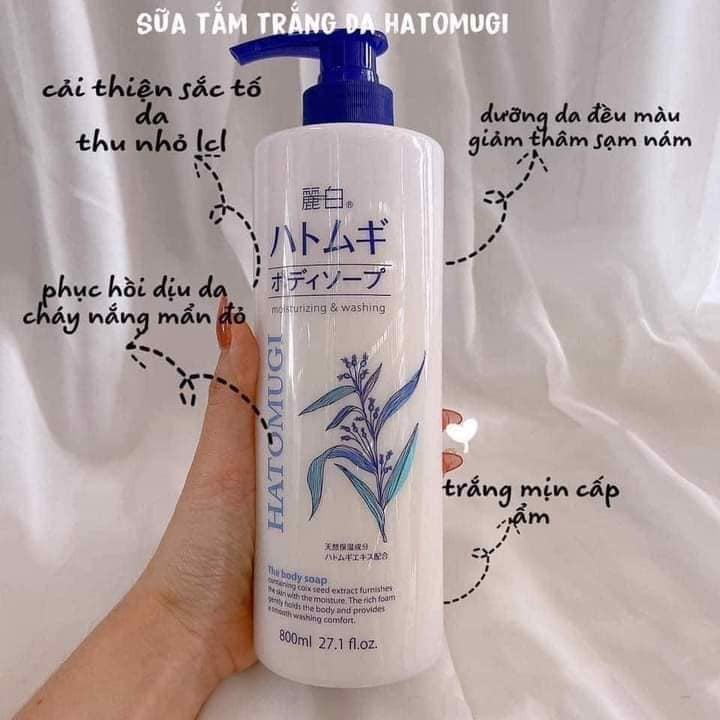 Ữa tắm dưỡng ẩm trắng da Hatomugi Moisturizing Washing 800ml