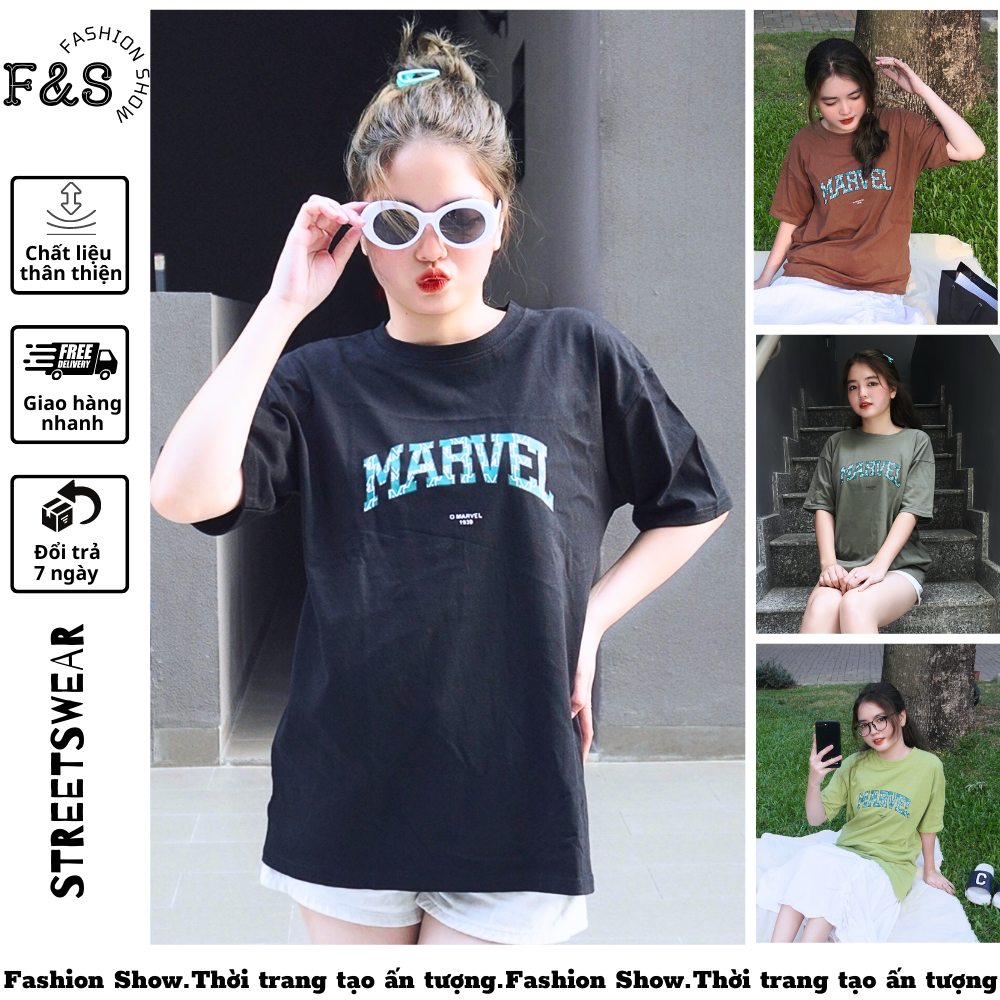 Áo cotton MARVEJ tay lỡ unisex form rộng - Áo phông F&S nam nữ, cặp đôi phong cách hàn quốc