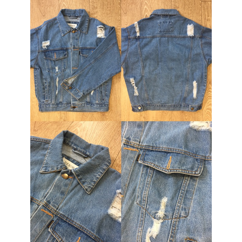 Áo Khoác Jean Rách Unisex nam nữ phong cách ulzzang. Có 6 túi túi trong cao cấp