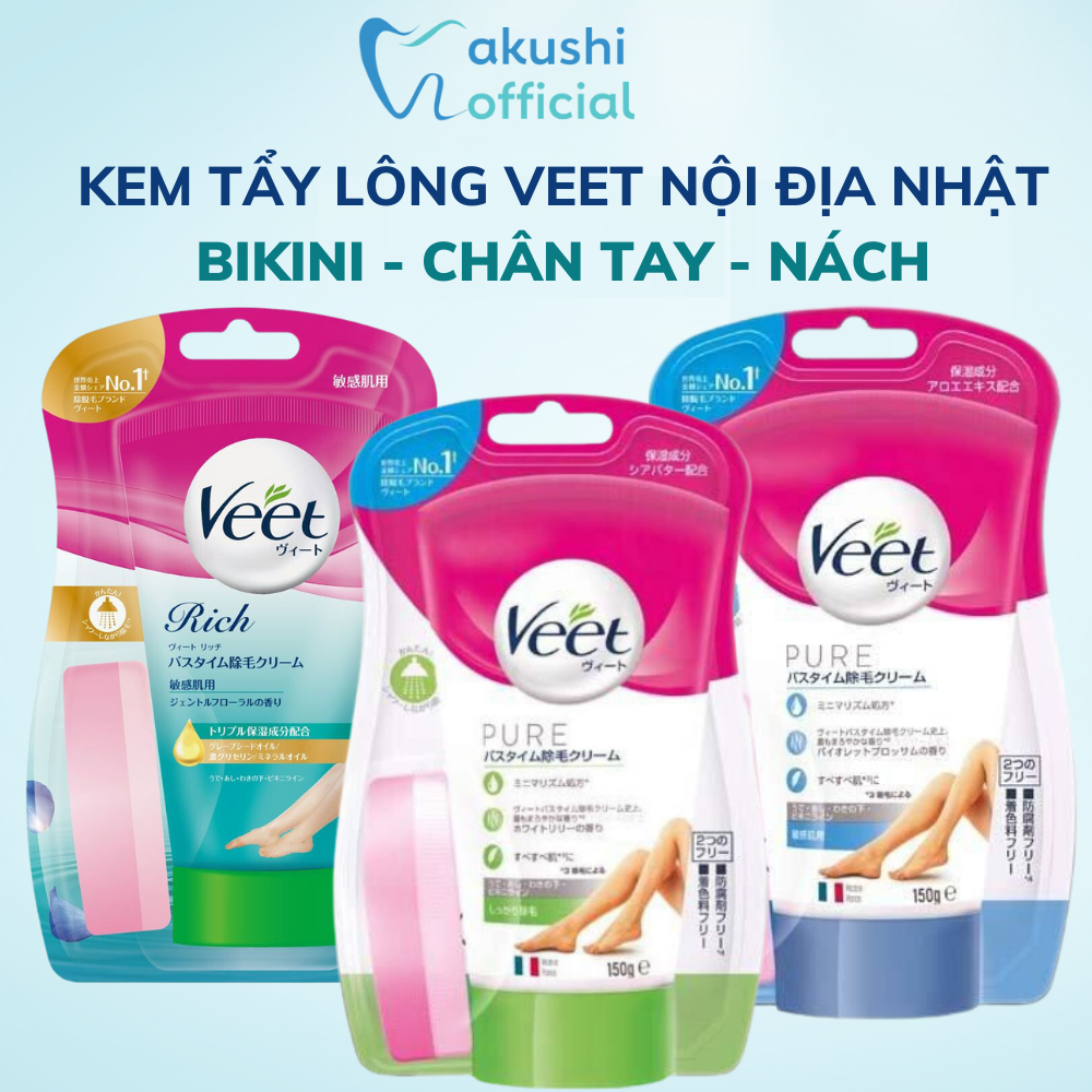 Kem tẩy lông Veet bikini chân tay nách Veet nội địa Nhật Bản 150g mẫu mới 2023 - Hakushi