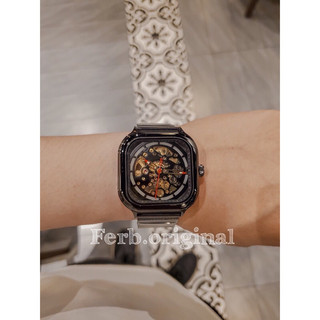 Đồng hồ nam cơ tự động mặt vuông Ferb đen đồng hồ lộ cơ 2 mặt thời trang trẻ trung size 41mm