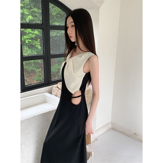 đầm dài lệch vai phối màu bất đối xứng